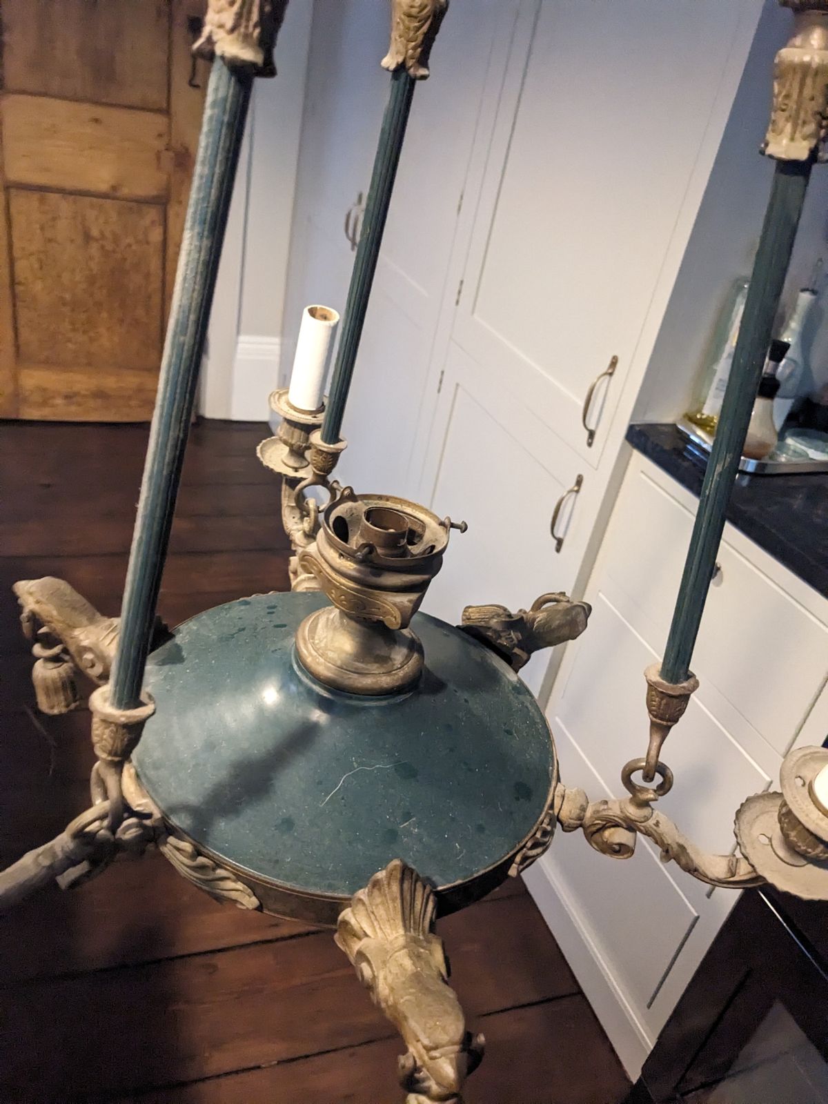photo for sale Beautiful Antique French Empire Candle Chandelier, 4 Lights, 3 Branches