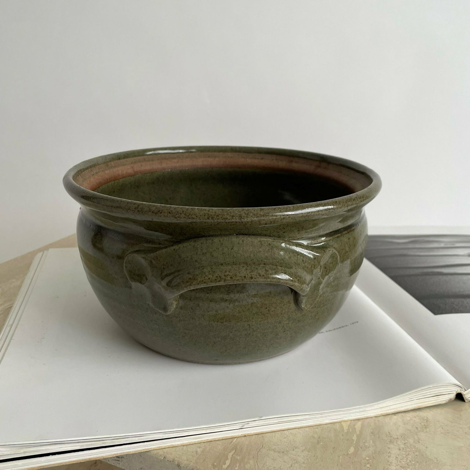 photo for sale Rare Mid Century Richard Champion Of Yeo Valley Pottery Large Stoneware Lidded Bowl In Green Earthy Tones