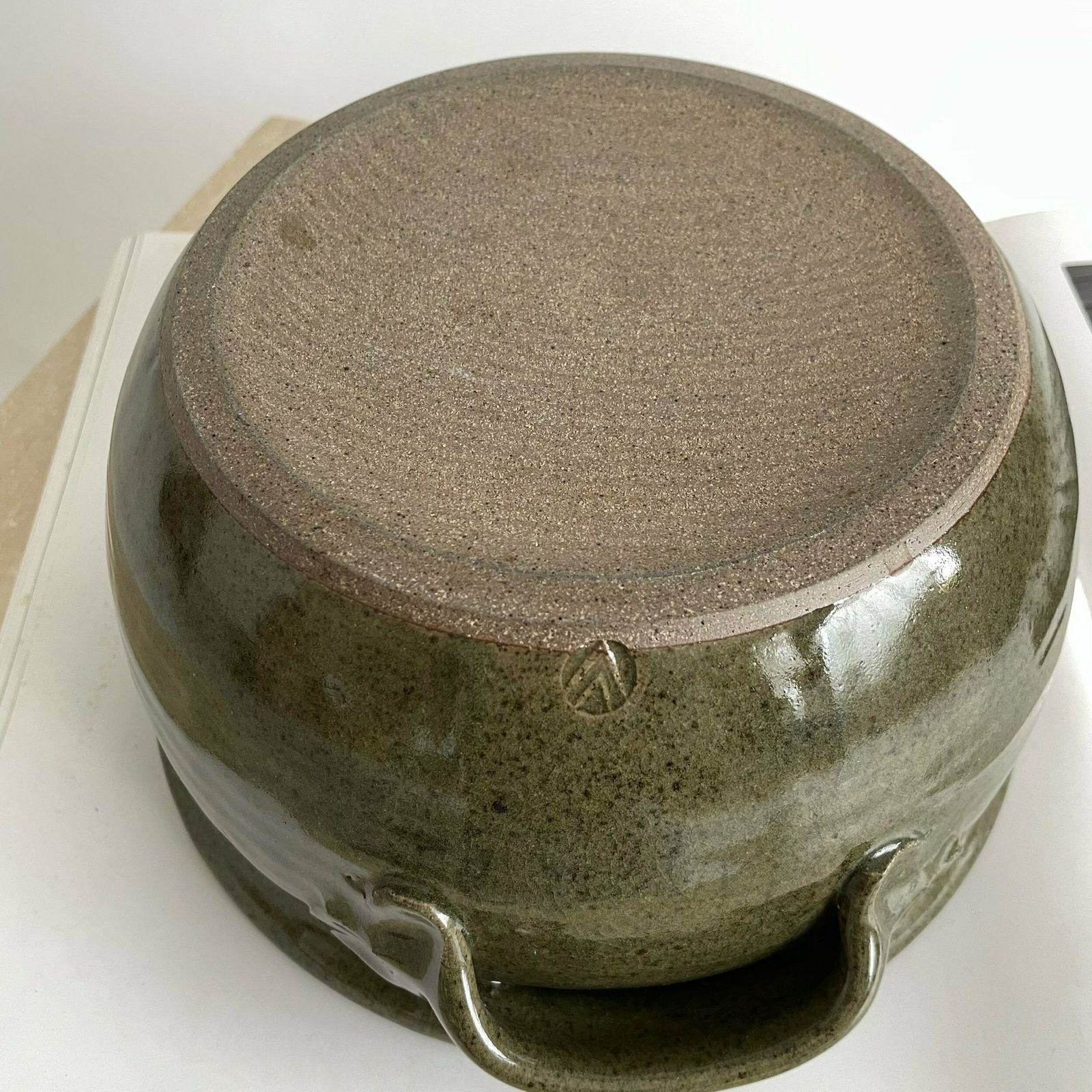 photo buy Rare Mid Century Richard Champion Of Yeo Valley Pottery Large Stoneware Lidded Bowl In Green Earthy Tones