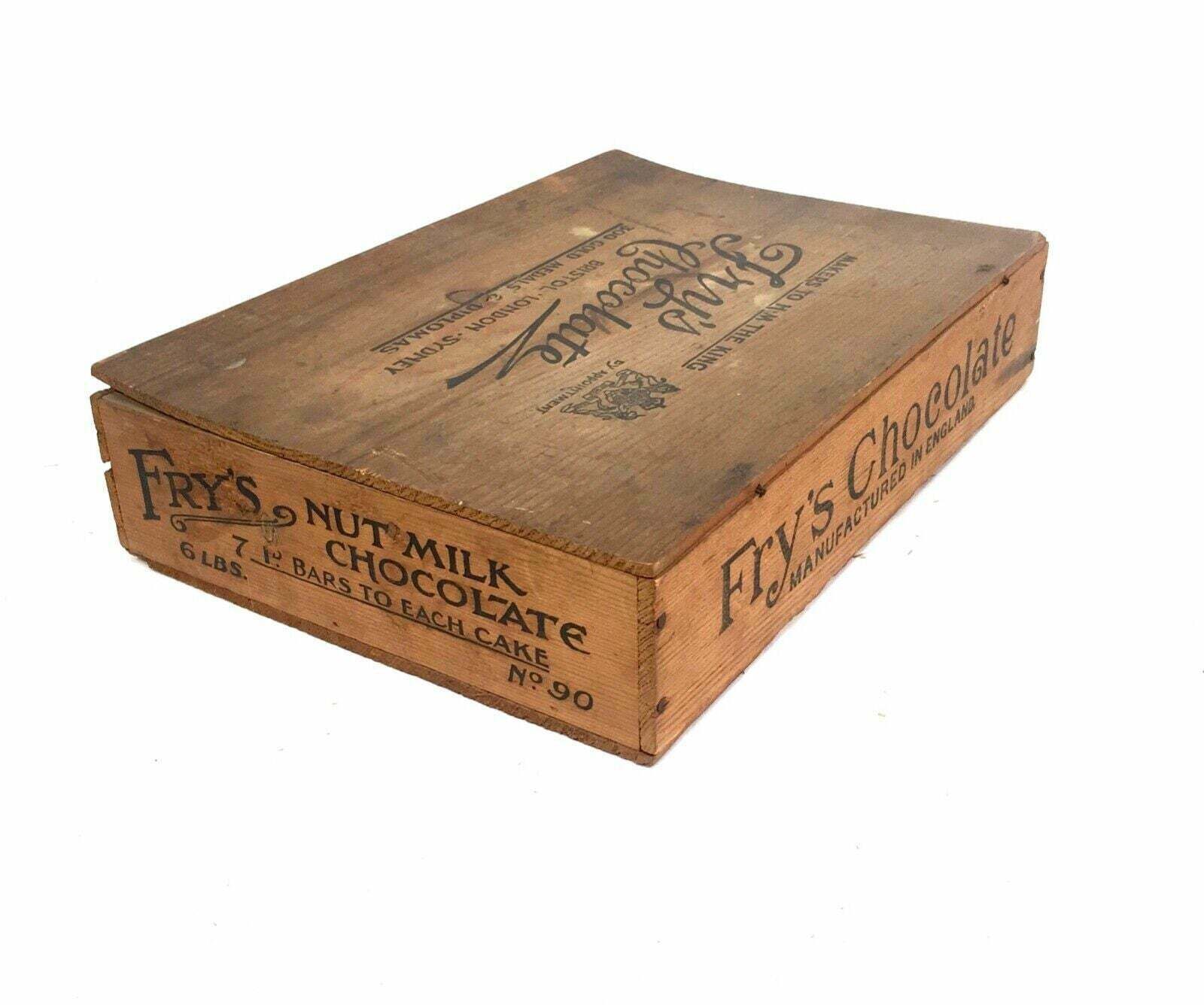 Antique Advertising   Fry's Nut Milk Chocolate Wooden Shop Display Box / Crate photo vintage