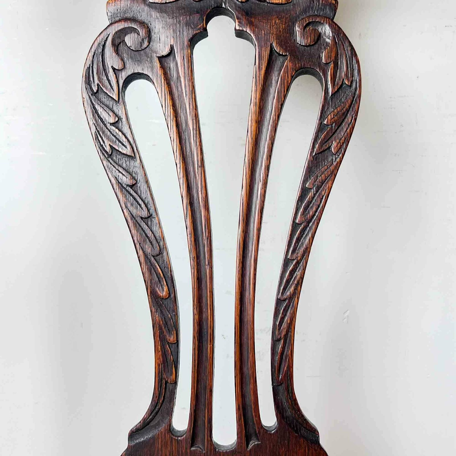 Antique Oak Carved Chair With Crewel Work Seat photo vinterior