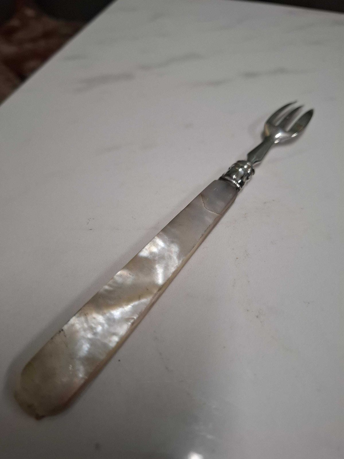 Antique Birmingham Silver 1851mother Of Pearl Handle Cake Fork photo vinterior