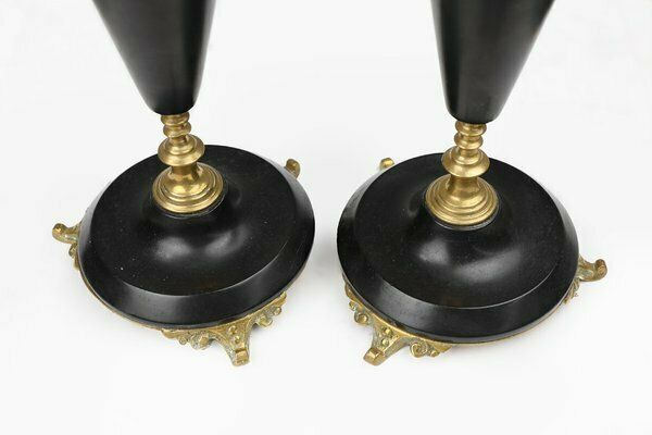 Empire Style Bronze And Ceramic Candlesticks, France, 1870s, Set Of 2 photo 948.0