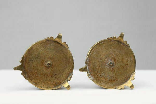 Empire Style Bronze And Ceramic Candlesticks, France, 1870s, Set Of 2 photo vintage
