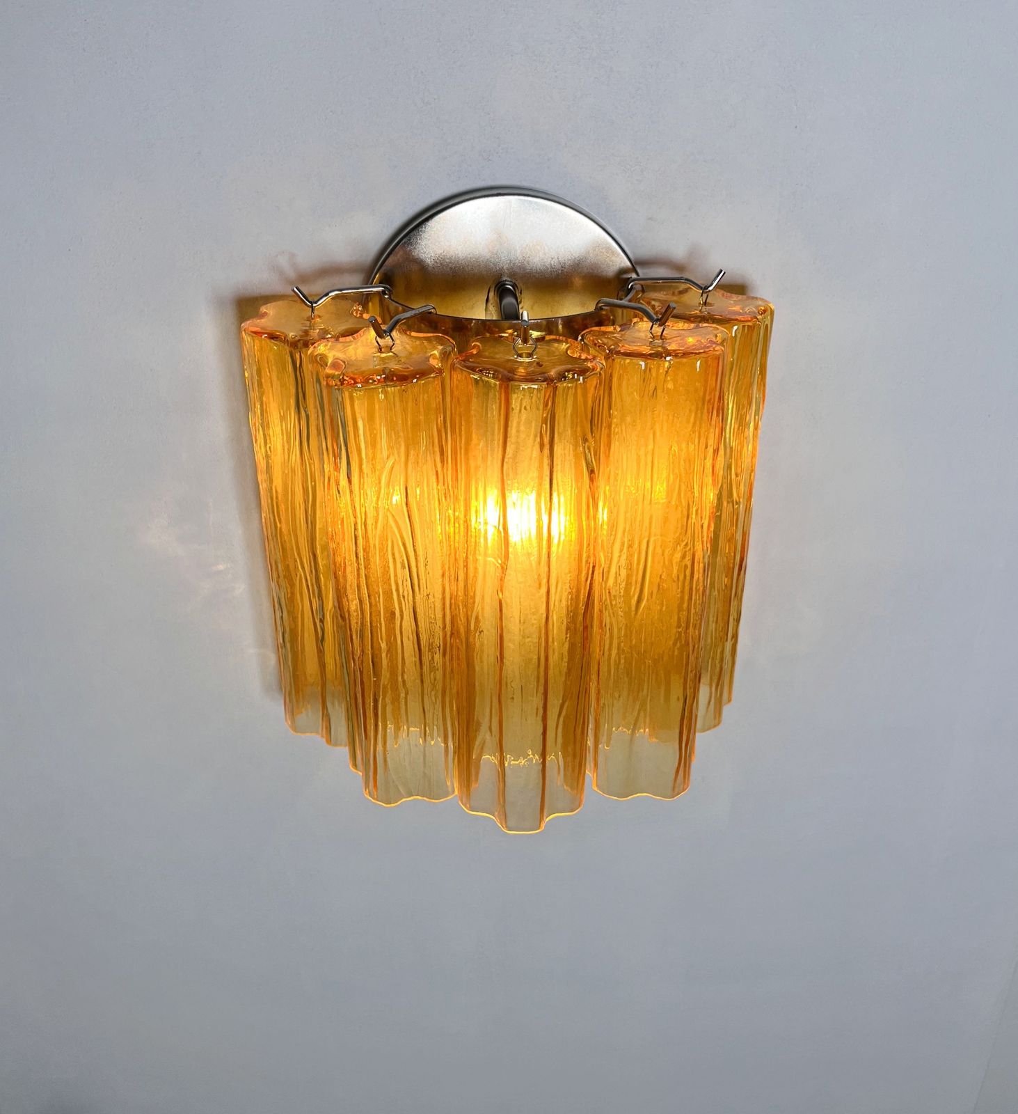 Fantastic Pair Of Murano Glass Tube Wall Sconces   5 Amber Glass Tube photo Lighting