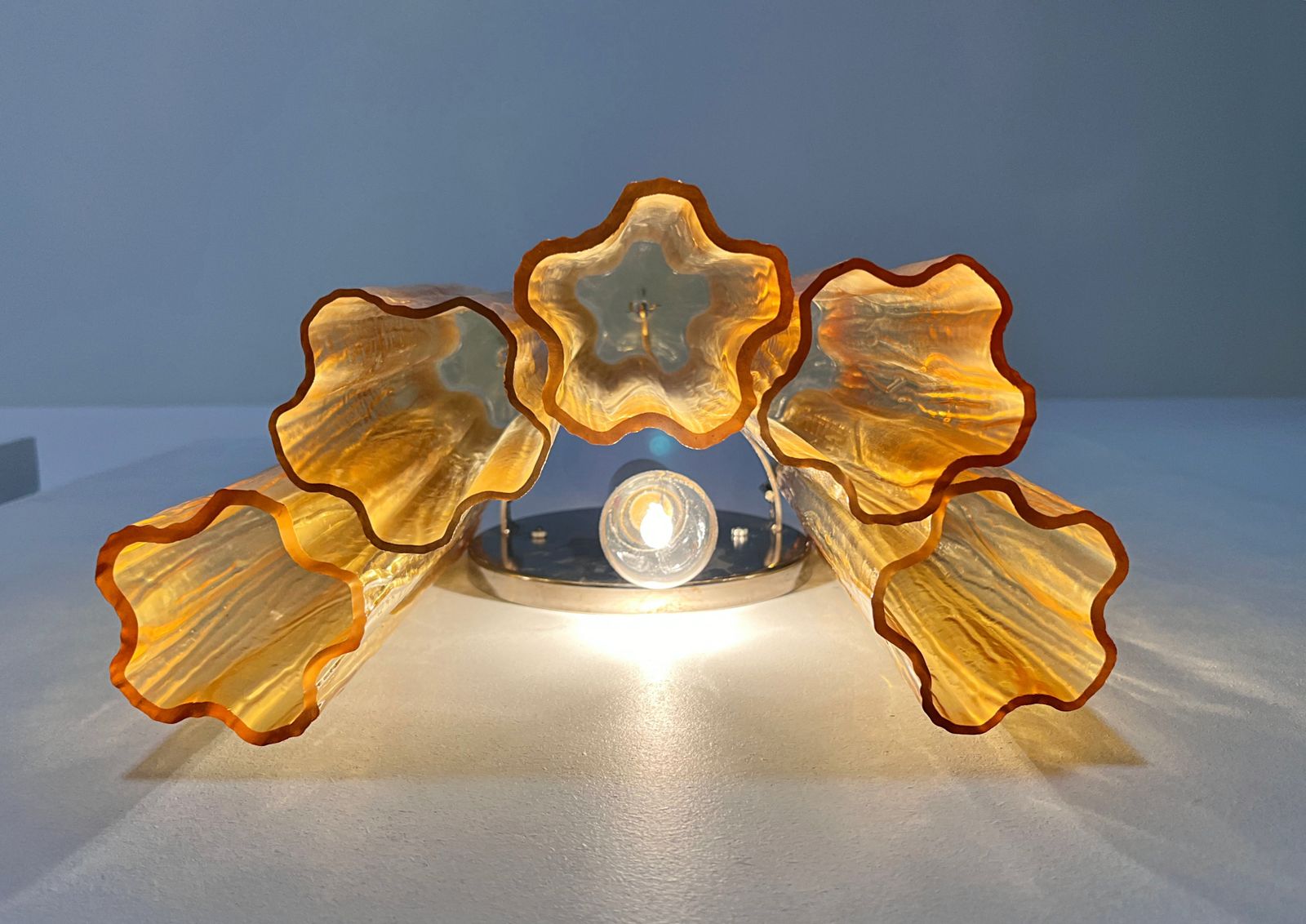 Fantastic Pair Of Murano Glass Tube Wall Sconces   5 Amber Glass Tube photo 395.0