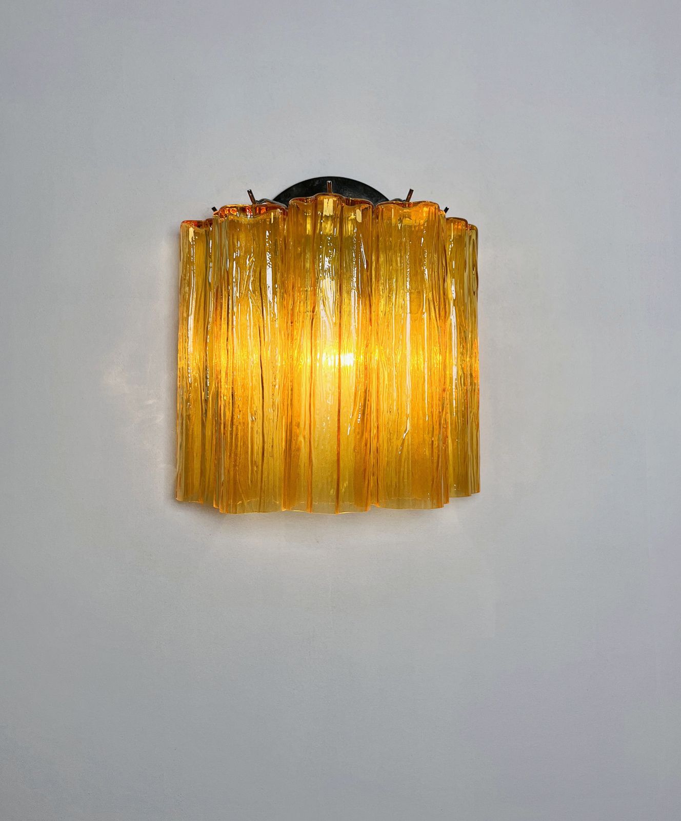 Fantastic Pair Of Murano Glass Tube Wall Sconces   5 Amber Glass Tube photo vinterior