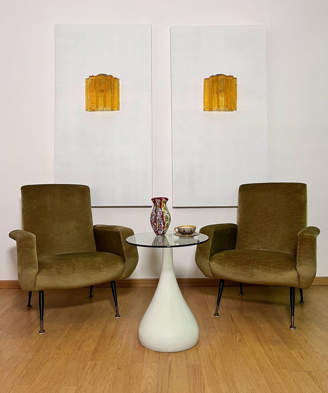 photo furniture Fantastic Pair Of Murano Glass Tube Wall Sconces   5 Amber Glass Tube