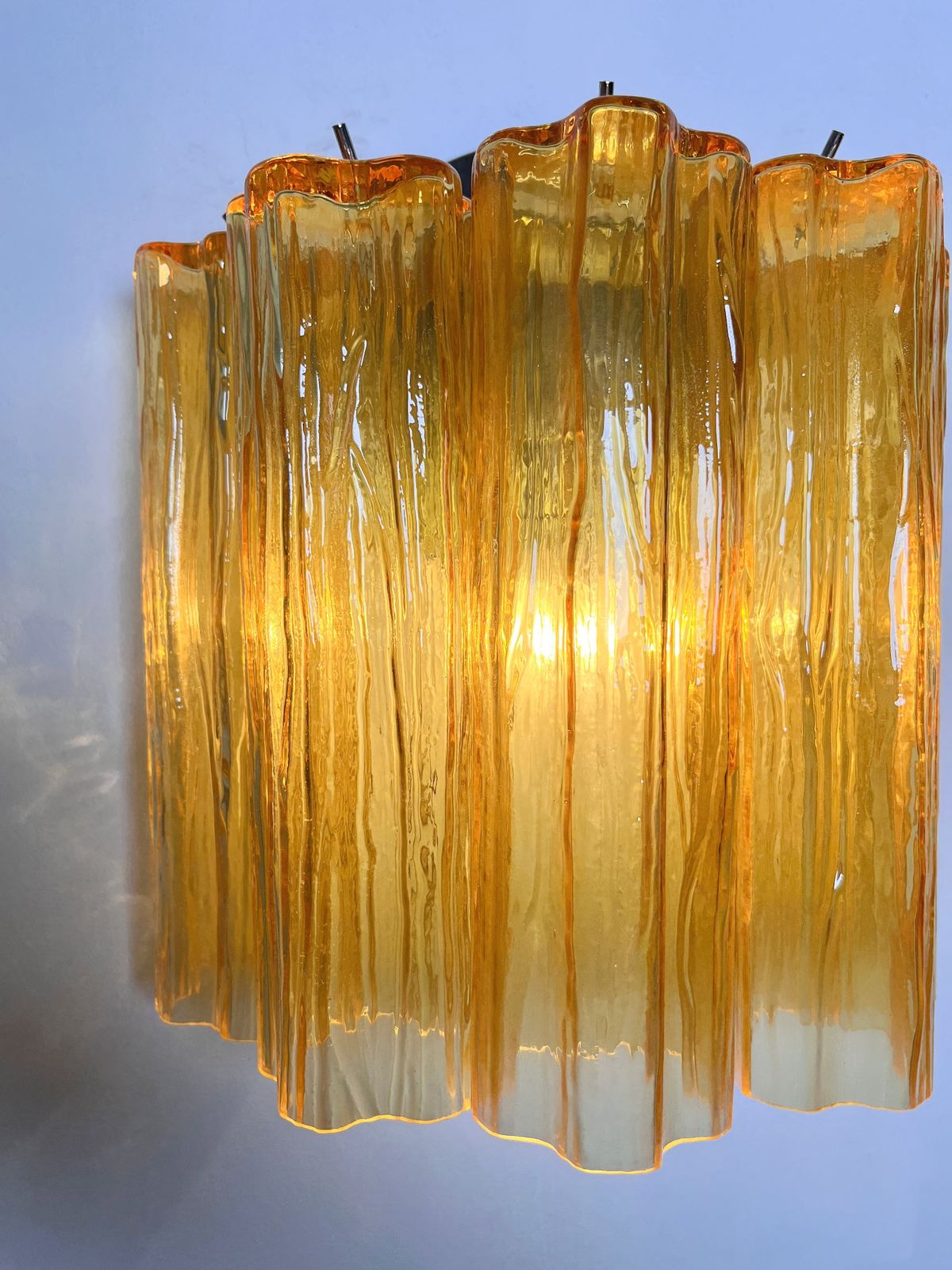 Lighting Fantastic Pair Of Murano Glass Tube Wall Sconces   5 Amber Glass Tube photo