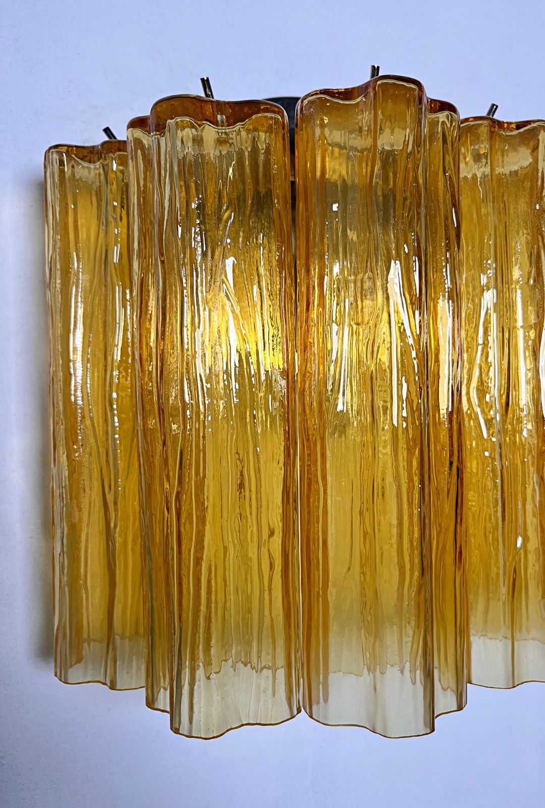 photo vintage Fantastic Pair Of Murano Glass Tube Wall Sconces   5 Amber Glass Tube