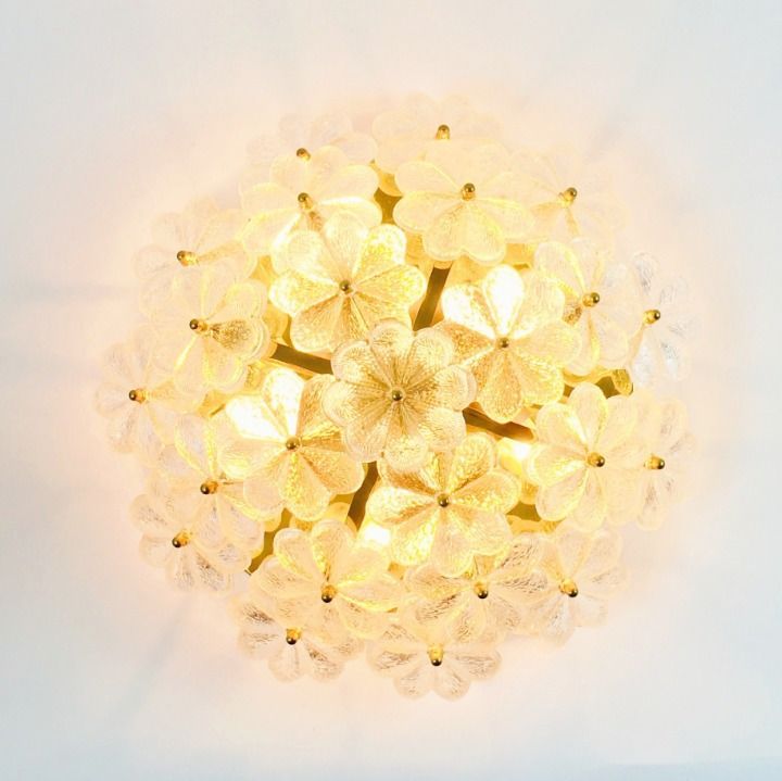 Large Mid Century Murano Glass & Brass Flower Flush Mount/Ceiling Light By Ernst Palme, Germany, 1960s/70s photo vintage