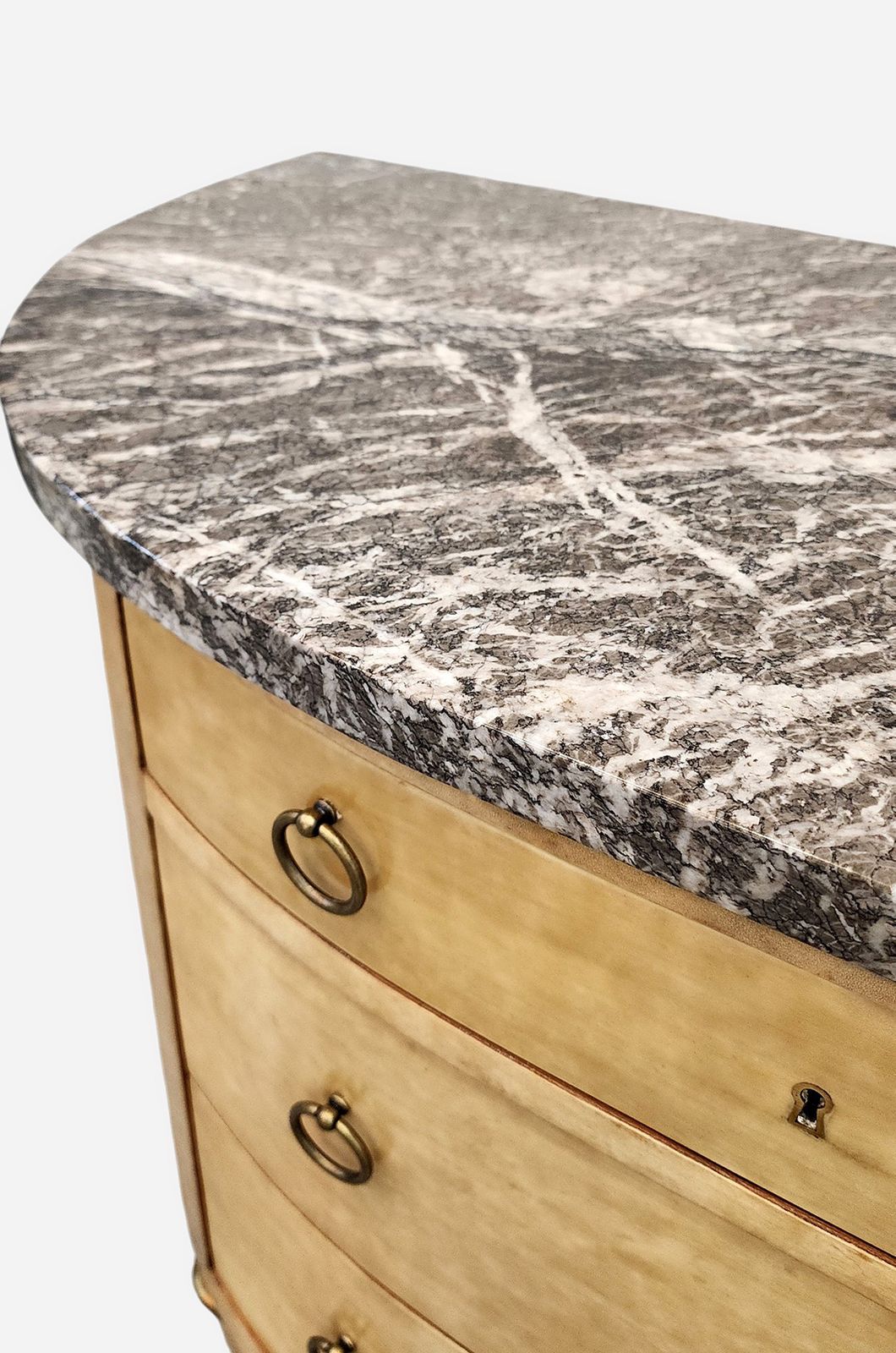 Mid 20th Century Modern André Arbus Style Parchment Covered Wood And Marble Demilune Dresser, France photo for sale