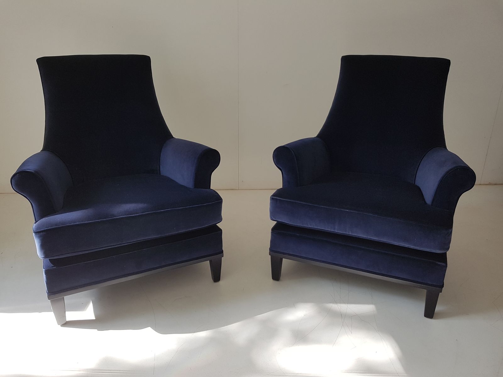 photo furniture Pair Of Mid Century Modern   American Armchairs In Blue Velvet.