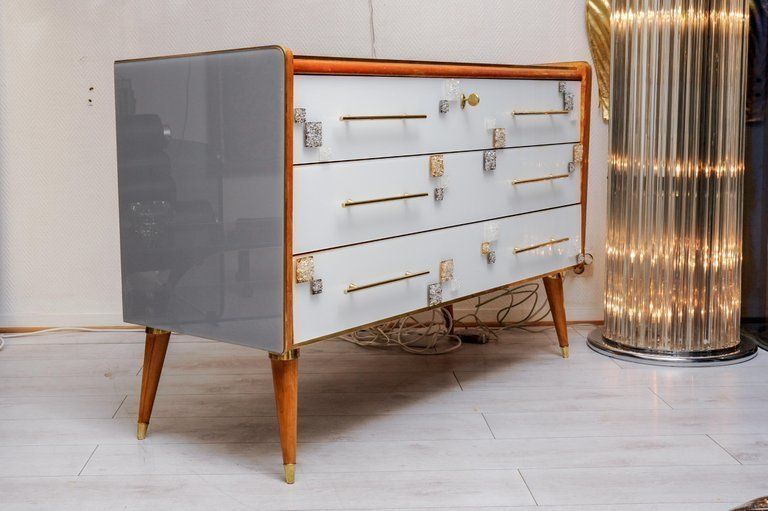Commode With Three Drawers In Teinted Glass And Applications In Murano Glass photo buy