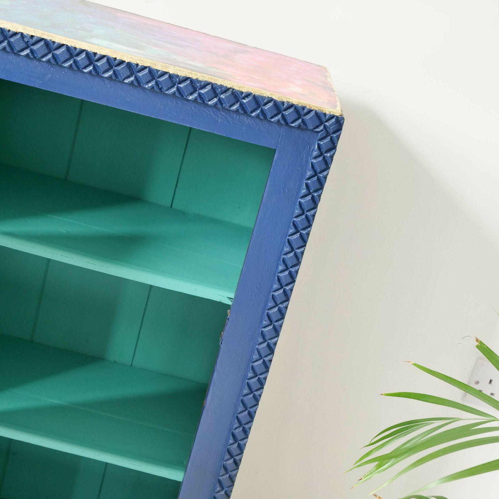 180.0 Display Cabinet   Blue Cocktail Bar   Teal Shelves   Gold Leaf Hand Painted   Bespoke   Resin   Colourful Abstract Bar  Unique Furniture photo