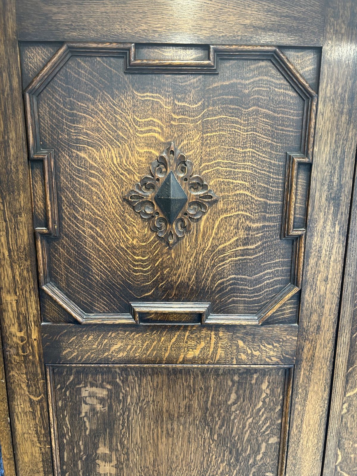 Antique Jacobean Style Robeson's Triple Oak Wardrobe photo vintage