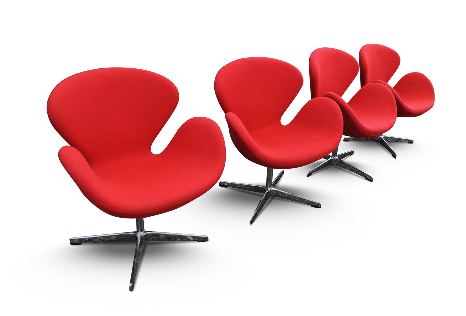 Arne Jacobsen Swan Chair (No Labels) In Red Upholstery On A Four Star Metal Base Two Chairs In Stock Price Per Chair Ol photo furniture