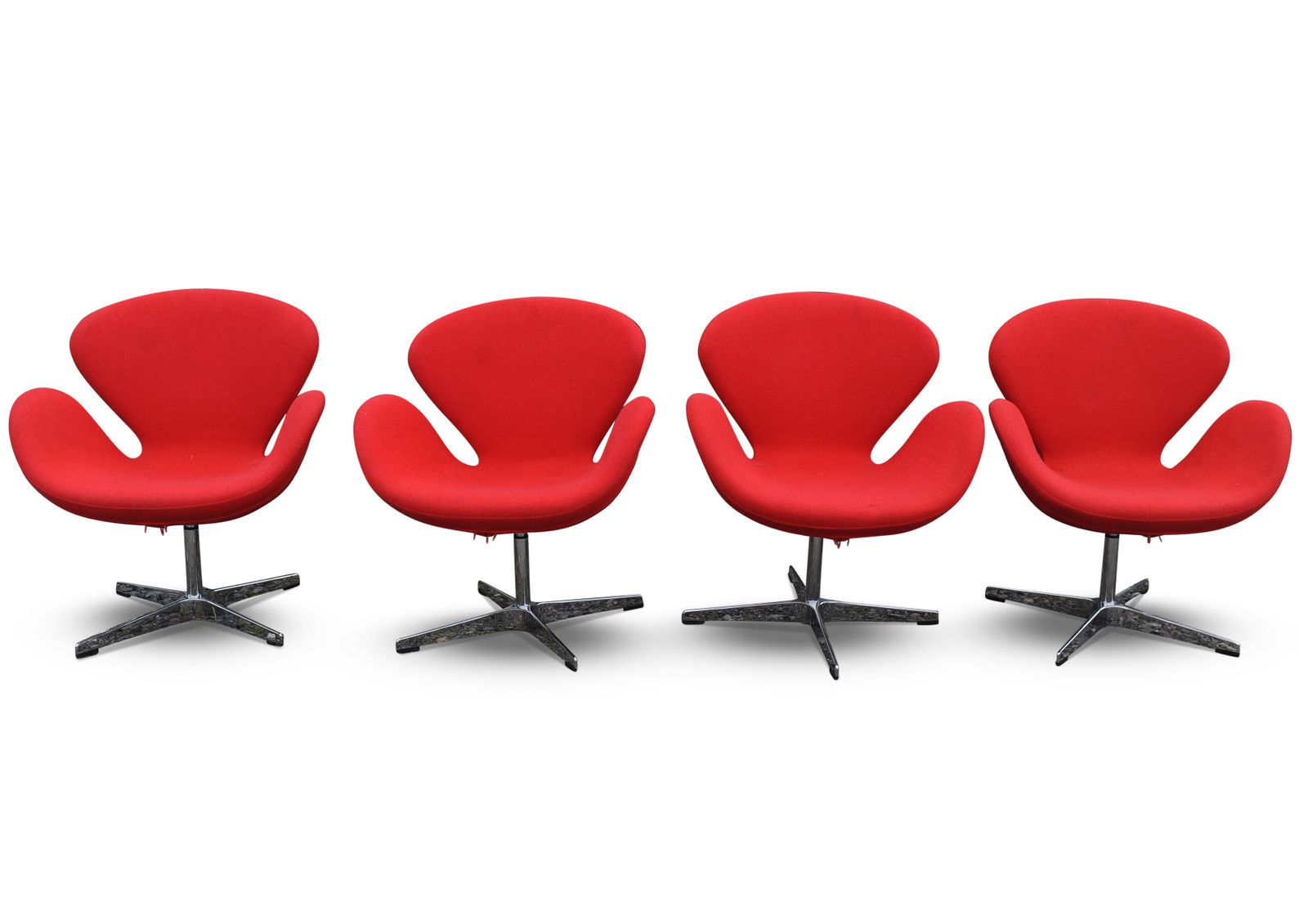 Arne Jacobsen Swan Chair (No Labels) In Red Upholstery On A Four Star Metal Base Two Chairs In Stock Price Per Chair Ol photo for sale