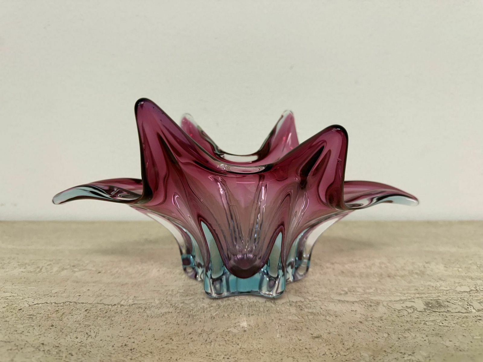 Mid Century Murano Glazen Schaal In Roze En Blauw, Jaren 1970 photo vinterior