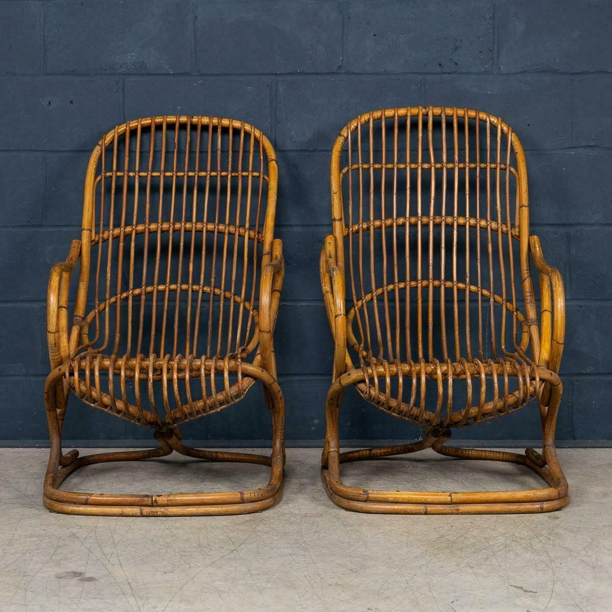 20th Century Italian Pair Of Wicker Armchairs By Tito Agnoli C.1960 photo furniture