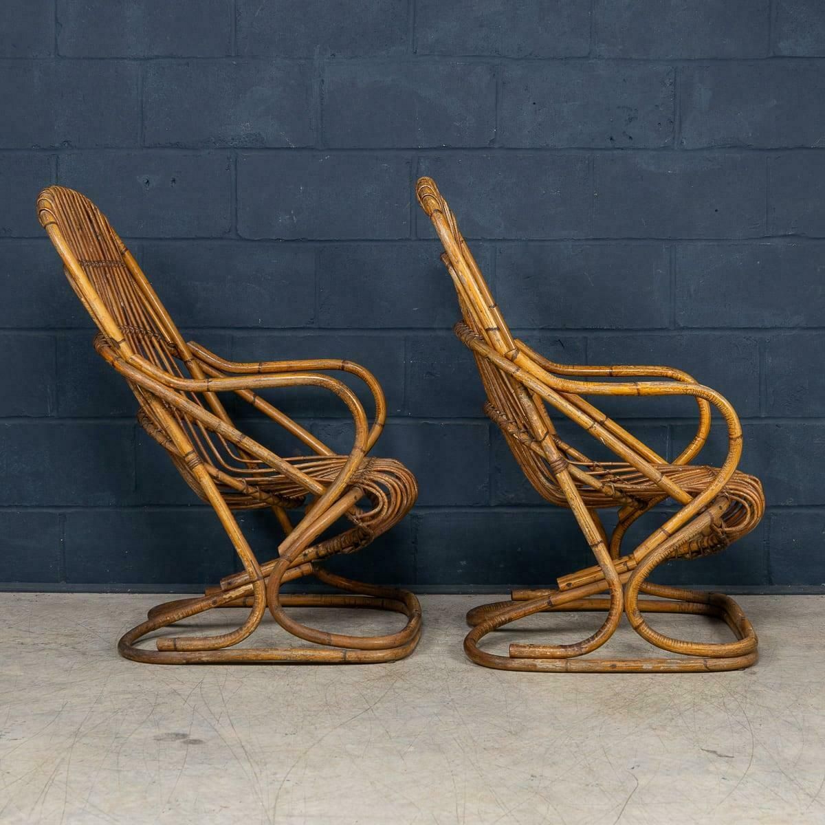 20th Century Italian Pair Of Wicker Armchairs By Tito Agnoli C.1960 photo 1731.0