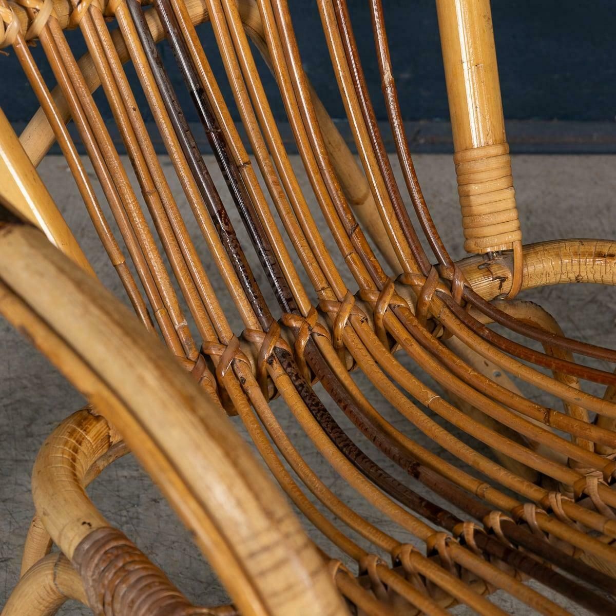 photo vinterior 20th Century Italian Bamboo & Rattan Rocking Chair C.1960