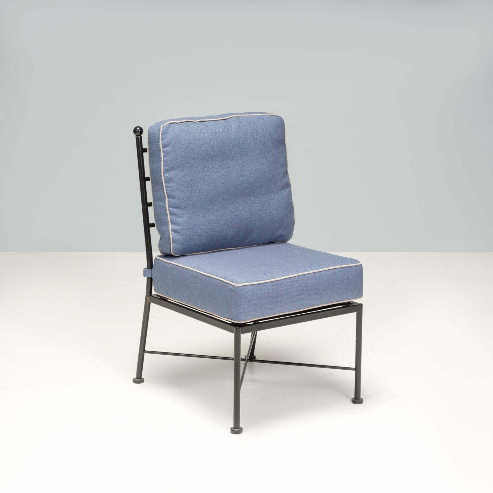 Wrought Iron Outdoor Light Blue And Cream Dining Chair photo Furniture