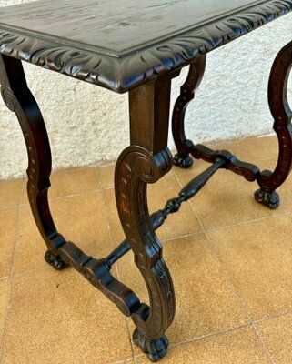 photo furniture Early 19th Century Baroque Spanish Side Table With Lyre Legs And Marquetry Top, 1890s