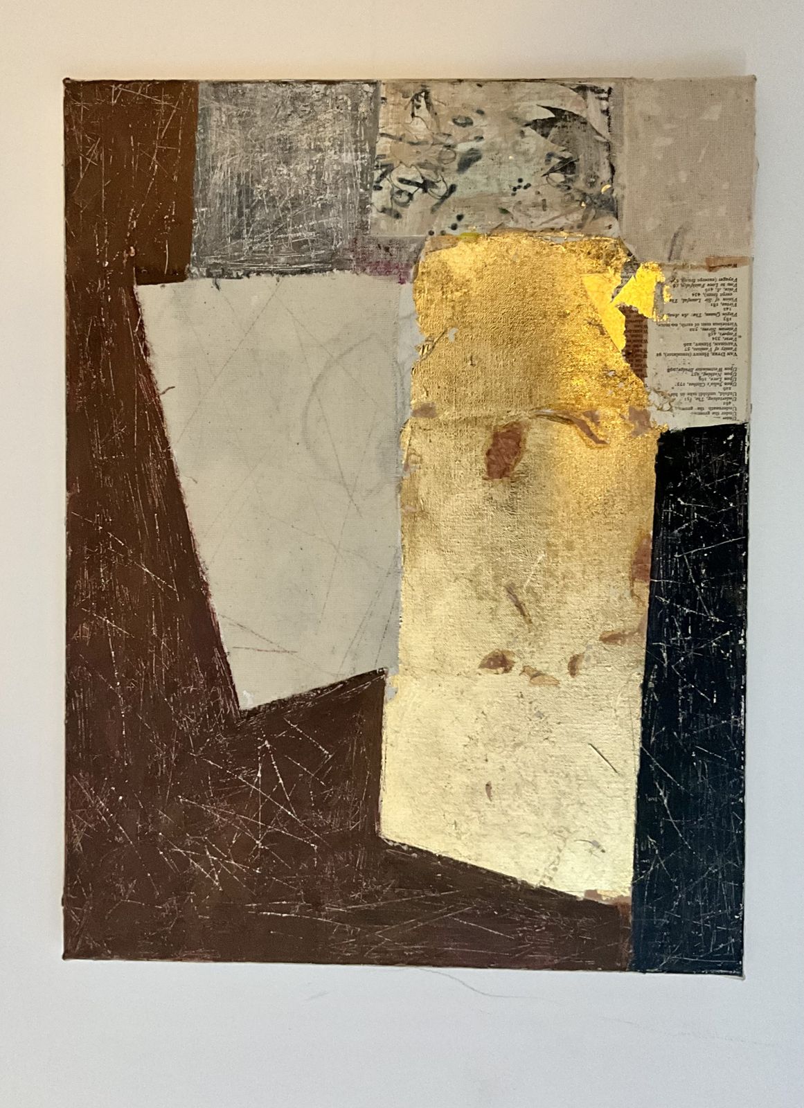 Assemblage. Painting In Acrylic And Collage On Vintage Canvas. photo for sale
