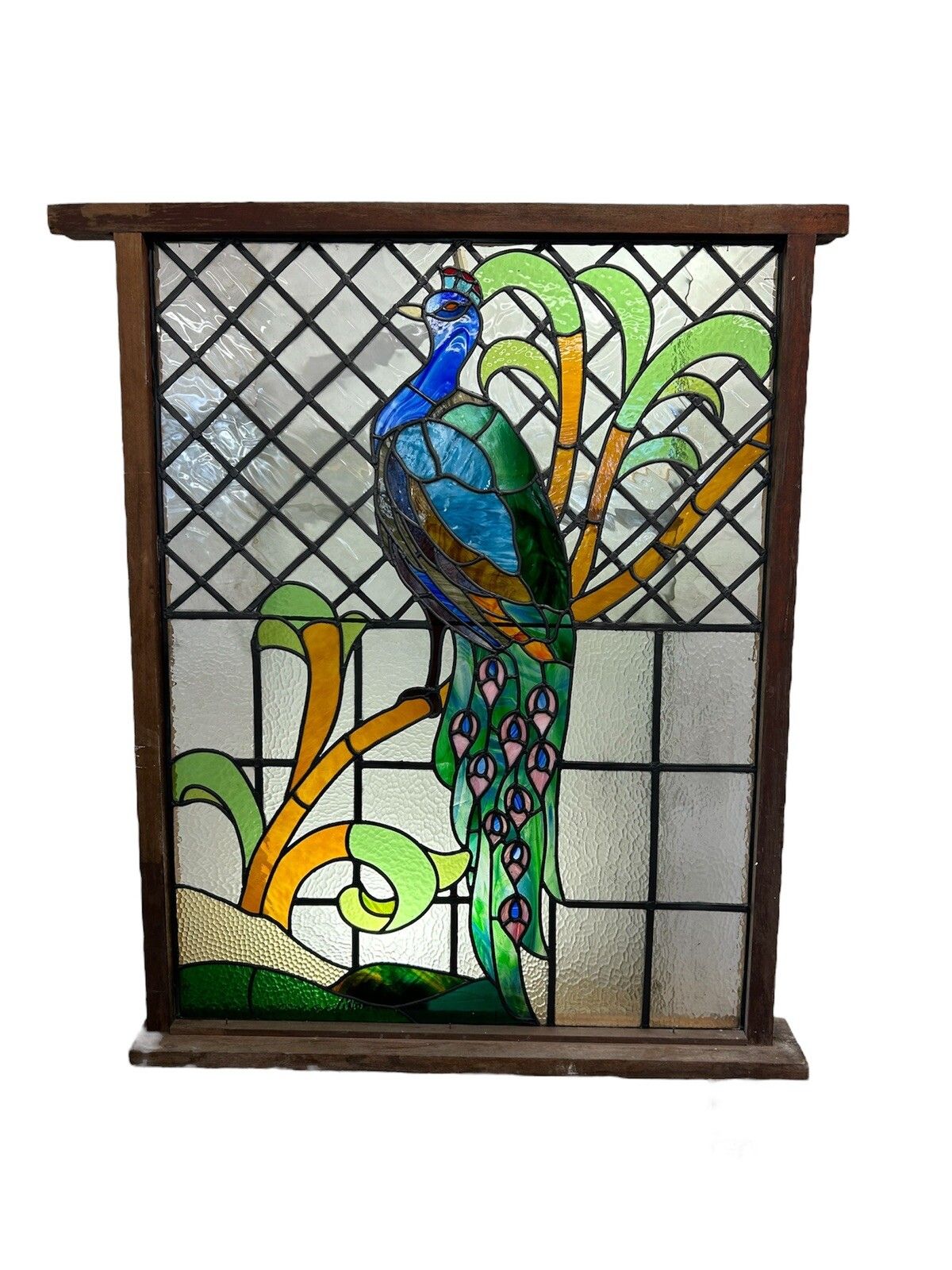 X Large Stained Glass Window Panel Reclaimed Period Antique Lead Old Art Deco