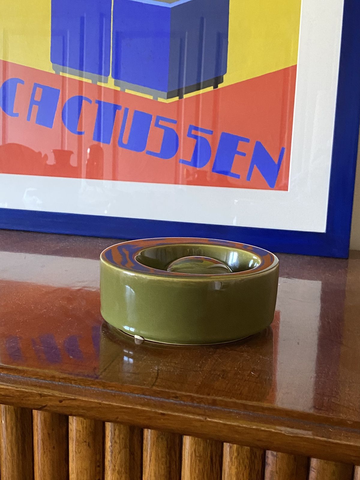 Mid Century Green Ceramic Ashtray, Sicart Italy 1969 photo vintage