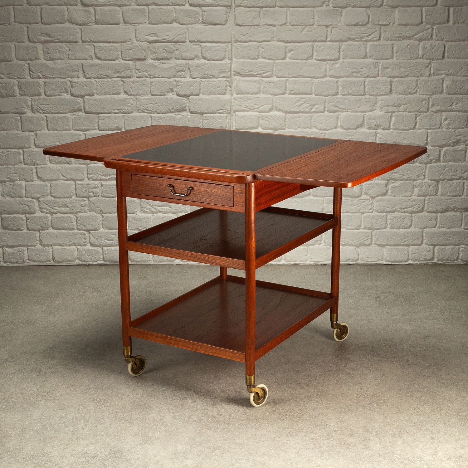 Solid Teak And Formica Serving Trolley By Ludvig Pontoppidan, Denmark, 1950s photo buy