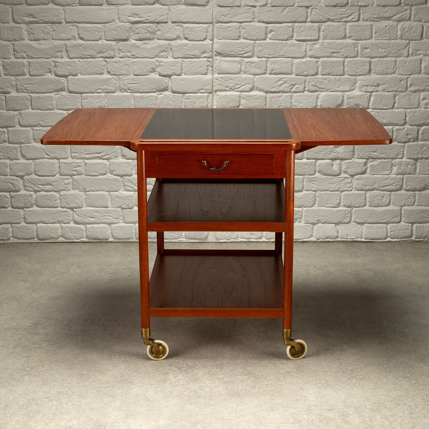 photo for sale Solid Teak And Formica Serving Trolley By Ludvig Pontoppidan, Denmark, 1950s
