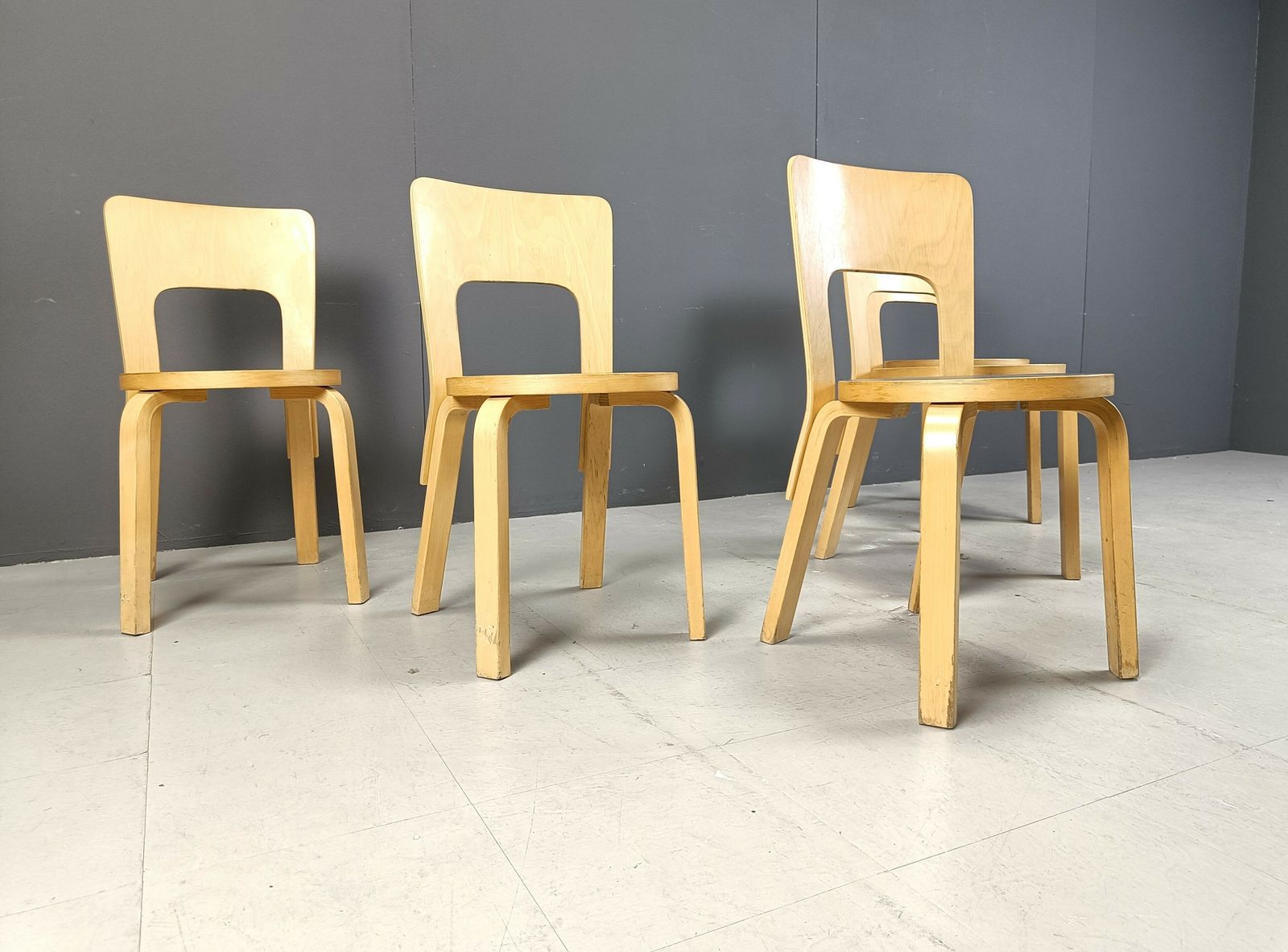 photo vinterior Model 66 Dining Chairs By Alvar Aalto For Artek, 1960s