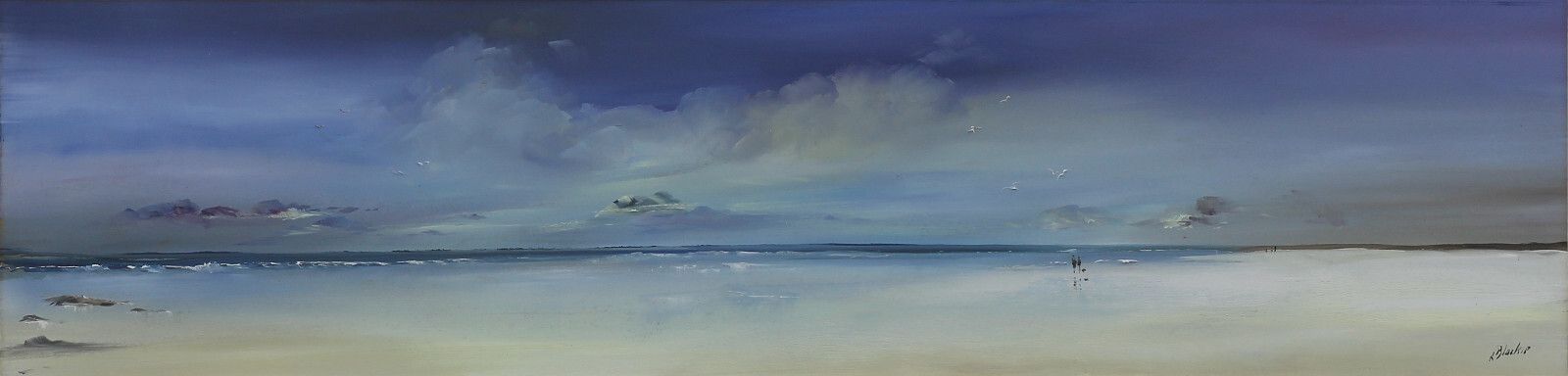 Oil On Board Behind Glass By Lillias Blackie. Beach Scene. photo furniture