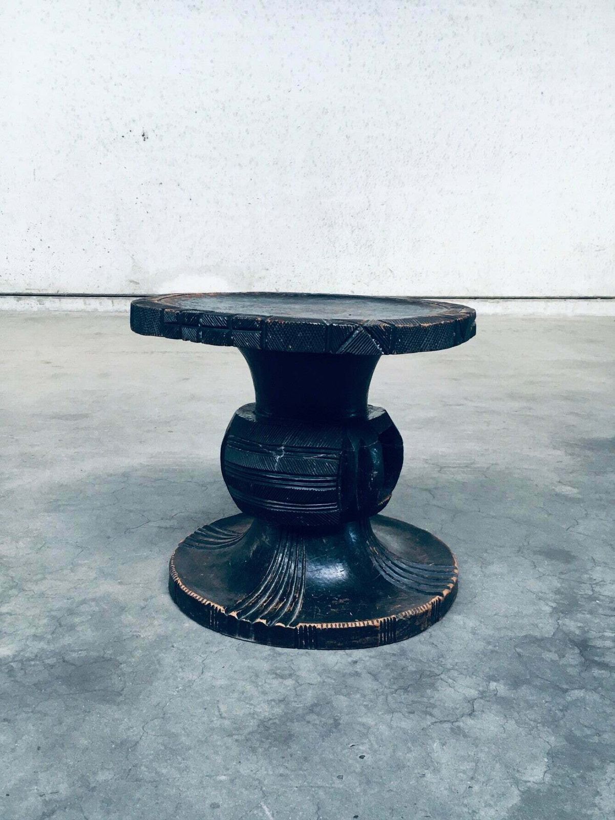 Furniture Handcrafted Carved Stained Wood Low Stool, Africa 1950's photo