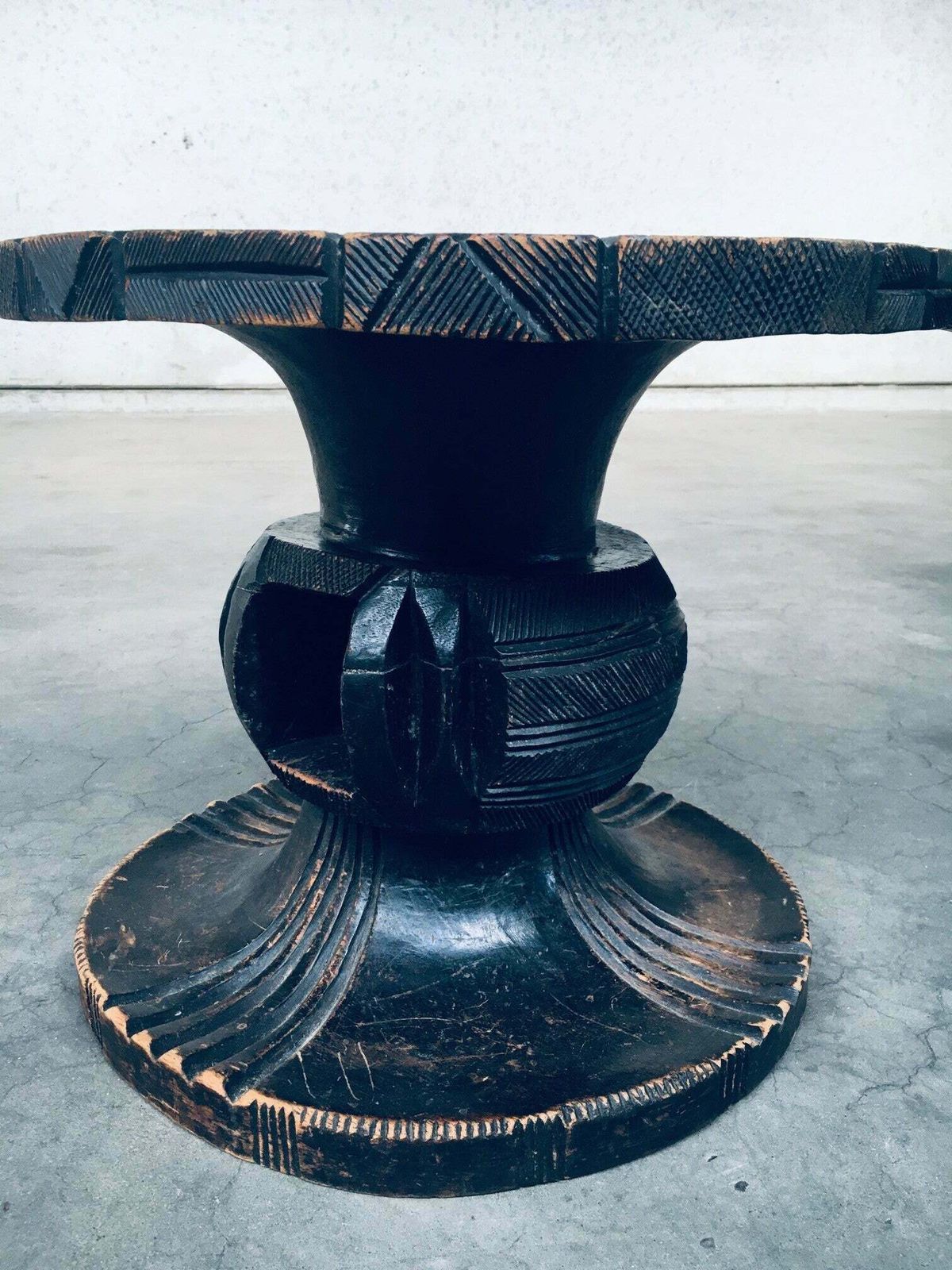 photo vintage Handcrafted Carved Stained Wood Low Stool, Africa 1950's