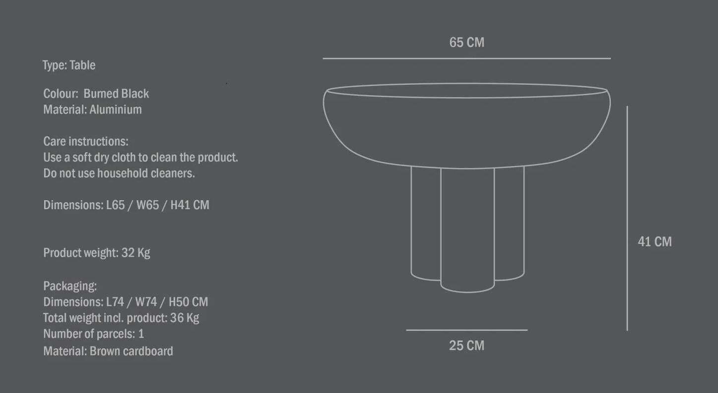 photo furniture Burnt Black Coffee Table, End Of Sofa Model Crown, Coffee Table In Aluminium.