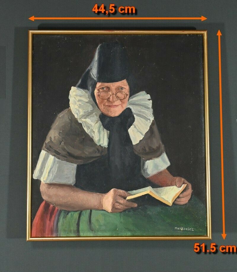 photo buy Oil On Canvas “Polish Woman Reading” By A. Markowicz – Early 20th Century