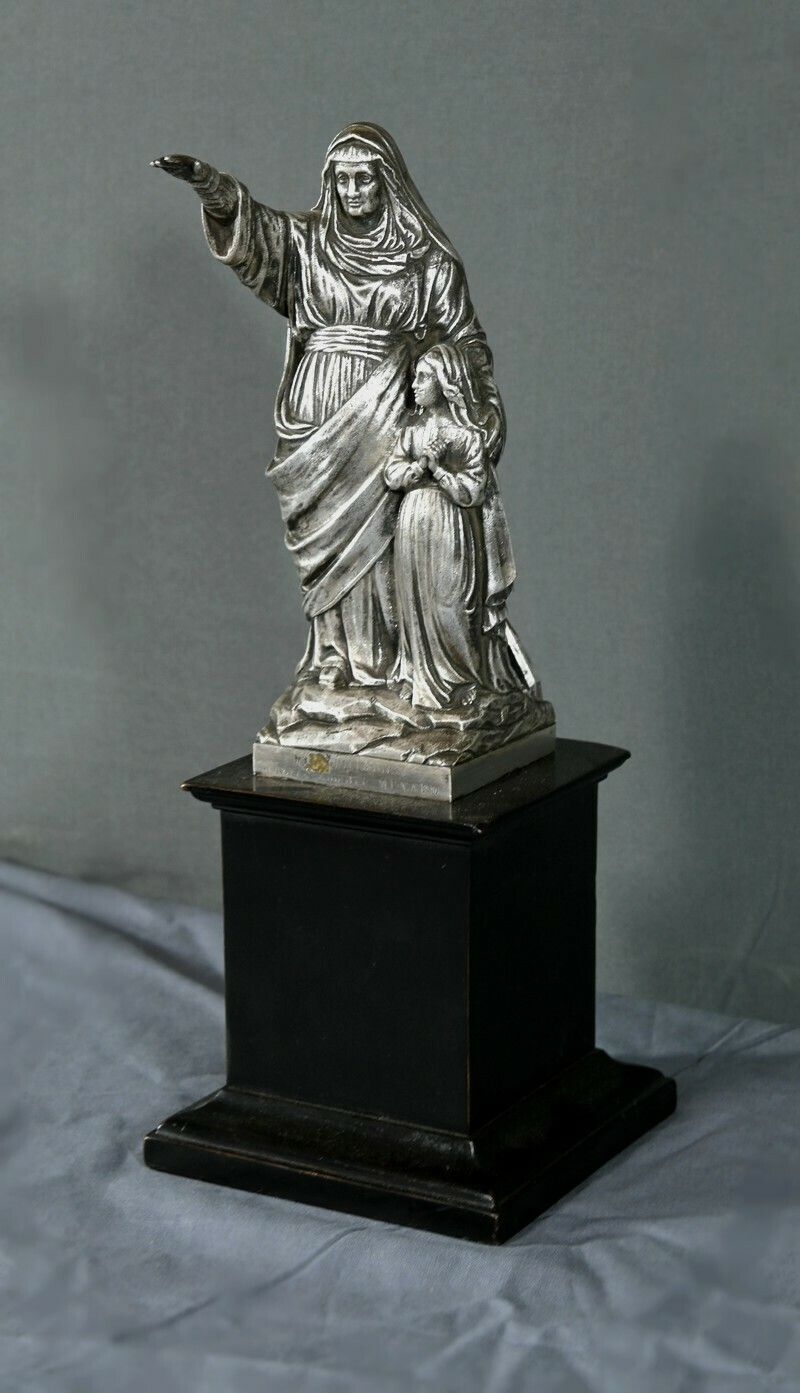 “Saint Anne And The Virgin” Statuette In Silver Plated Metal, By Guillonneau – Late 19th Century