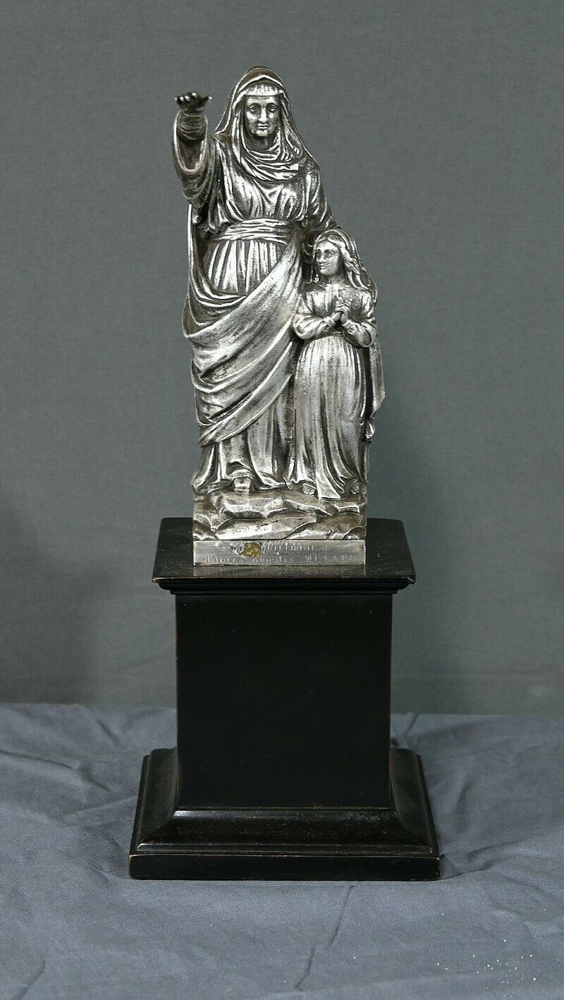 “Saint Anne And The Virgin” Statuette In Silver Plated Metal, By Guillonneau – Late 19th Century photo furniture