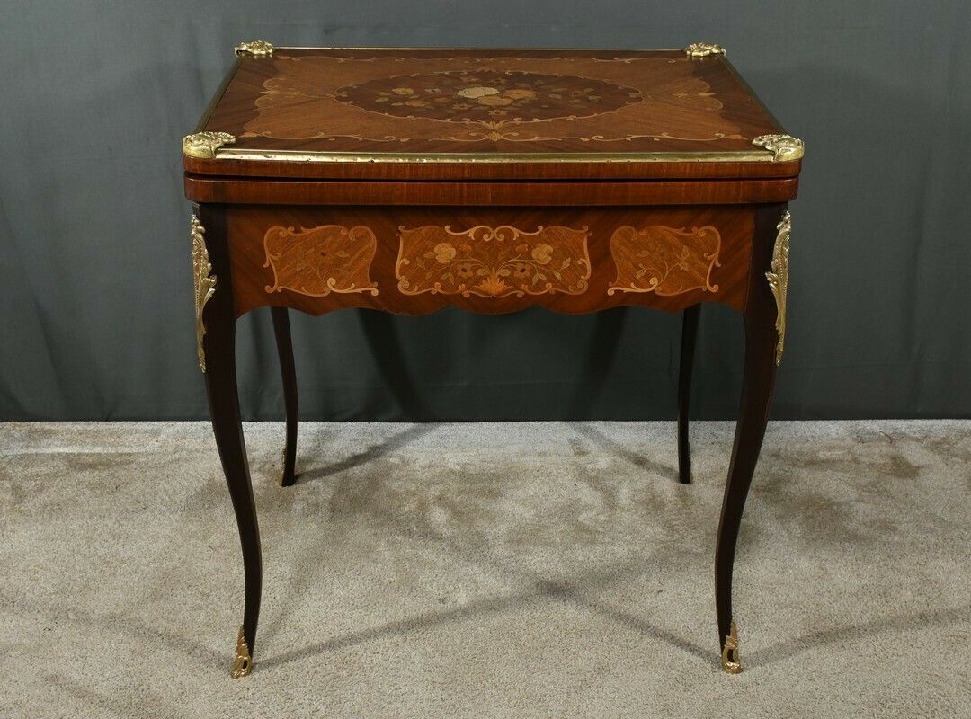 Mahogany Games Table, Louis XV/Louis XVI Transition Style – Late 19th Century photo furniture