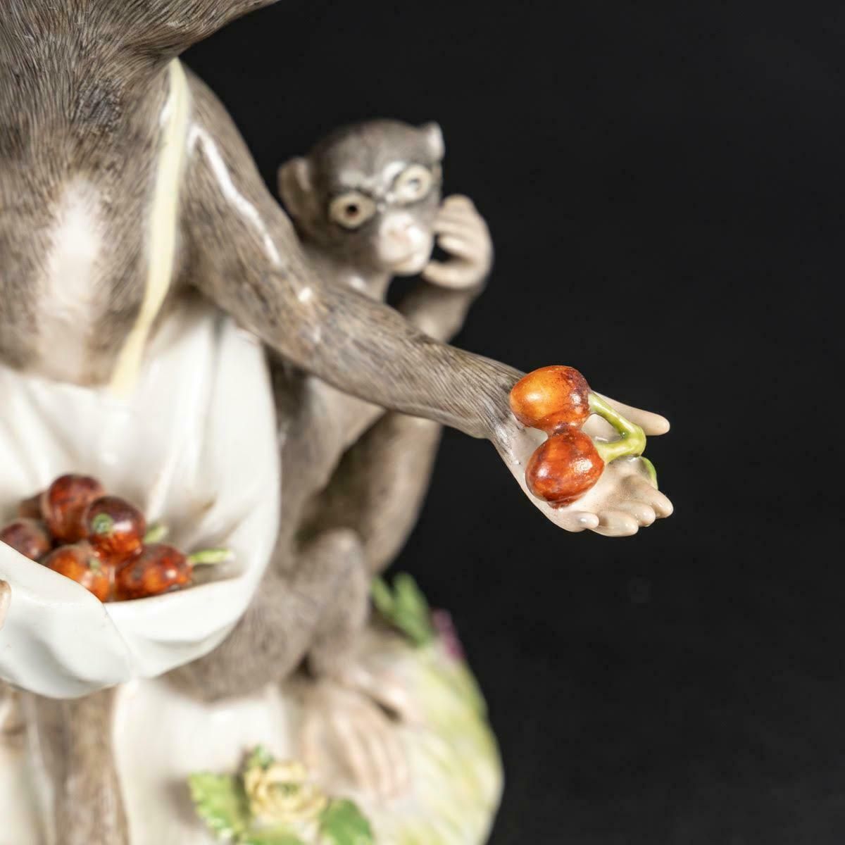 An 18th Century Meissen Porcelain Subject Representing A Monkey And Its Young. photo for sale