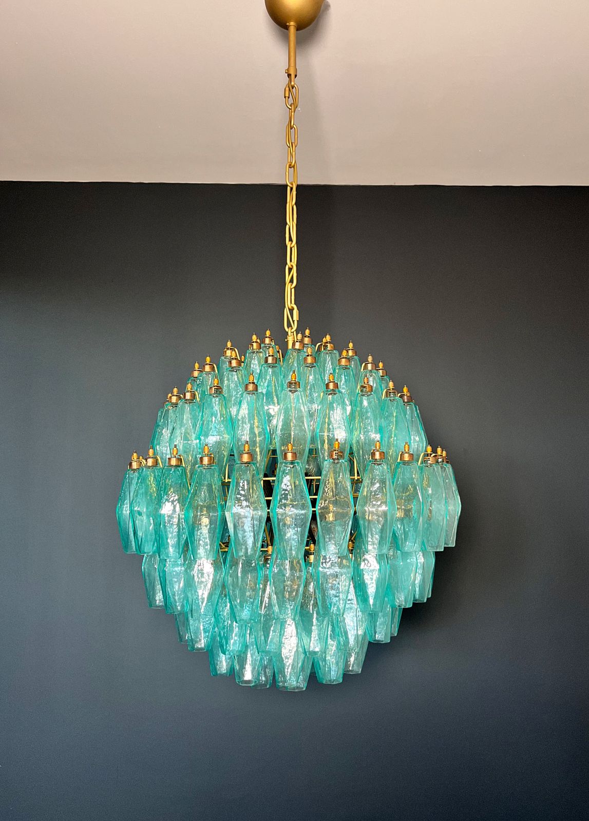 Amazing Spherical Murano Poliedri Chandelier   140 Turquoise Poliedri photo vintage