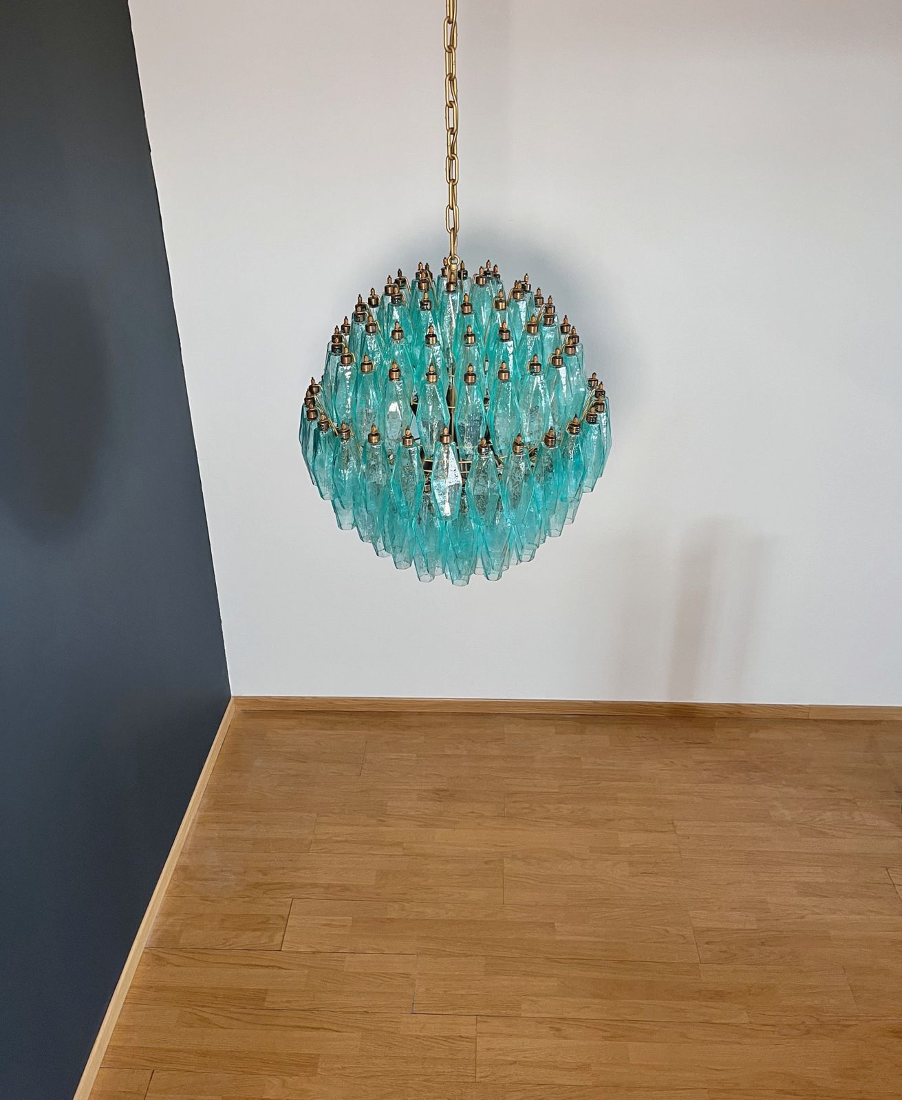 photo buy Amazing Spherical Murano Poliedri Chandelier   140 Turquoise Poliedri