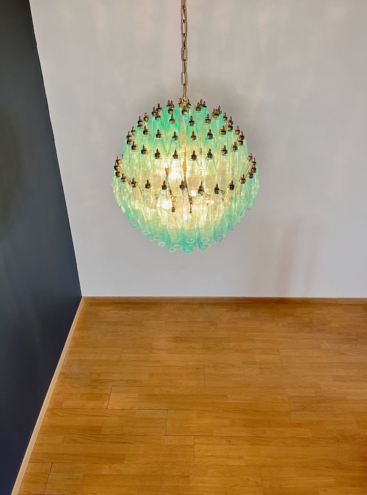 photo vintage Amazing Spherical Murano Poliedri Chandelier   140 Turquoise Poliedri