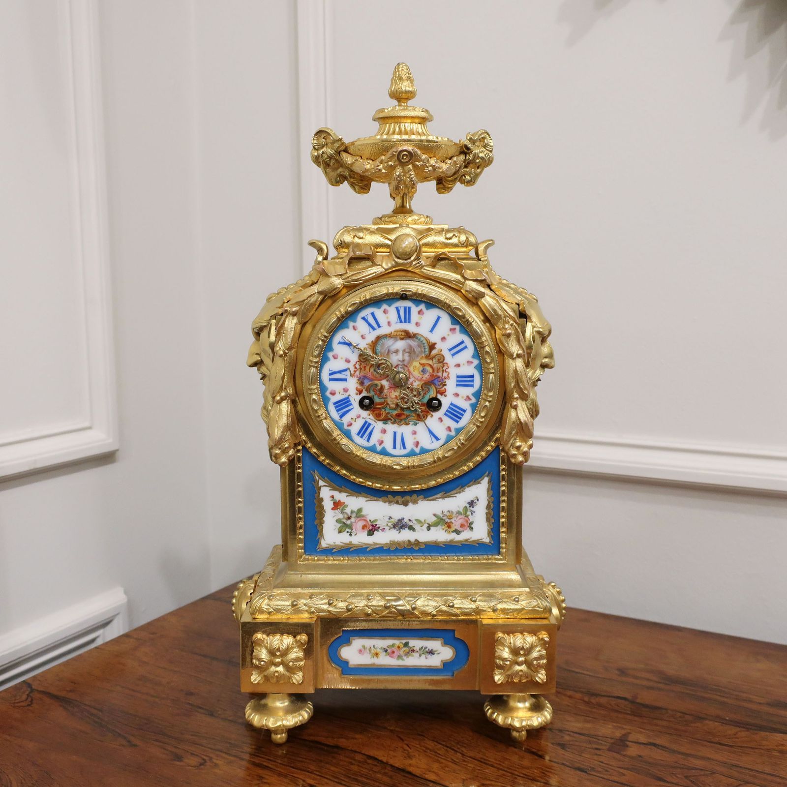 French Bronze Gilt & Porcelain Mantel Clock By Japy Freres photo furniture