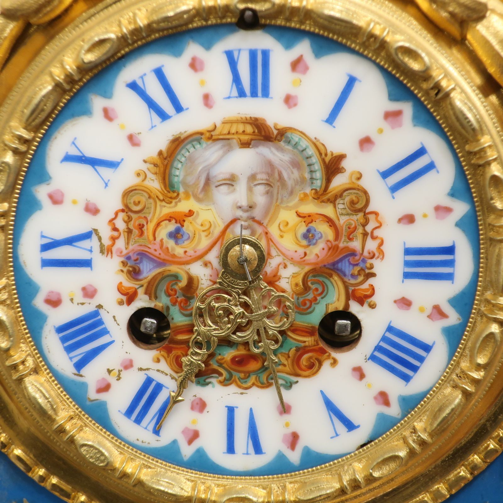 French Bronze Gilt & Porcelain Mantel Clock By Japy Freres photo for sale