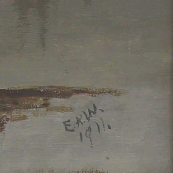 Oil On Board Behind Glass By Ernest Albert Waterlow. Boats Moored. photo for sale