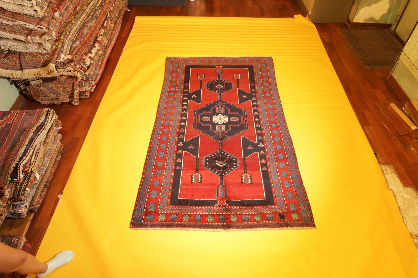 Rare Antique Rug Caucasian Oriental Rug Handmade Carpet From Shirvan Area Chr56 photo for sale